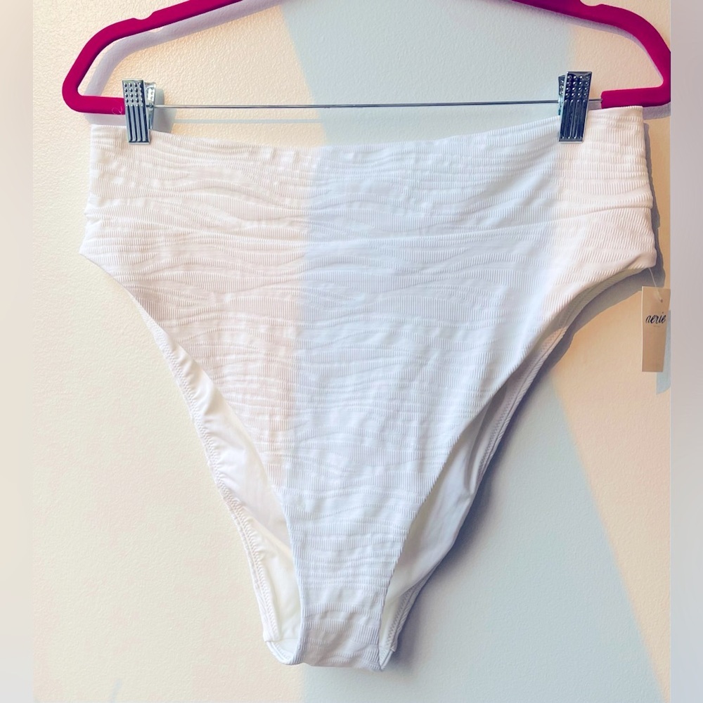 Aerie High Waisted Cheeky Jacquard Print Bikini Bottoms In White Size XL NWT - Picture 3 of 11